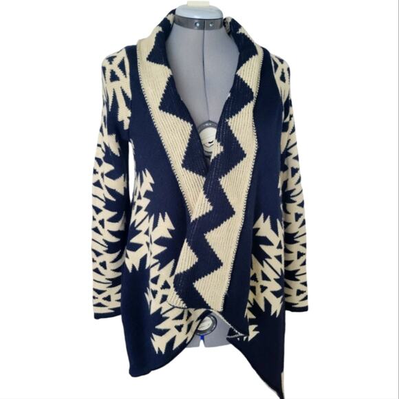 Ci Sono Sweaters - Ci Sono Knit Southwestern Cardigan Size Small Navy Cream